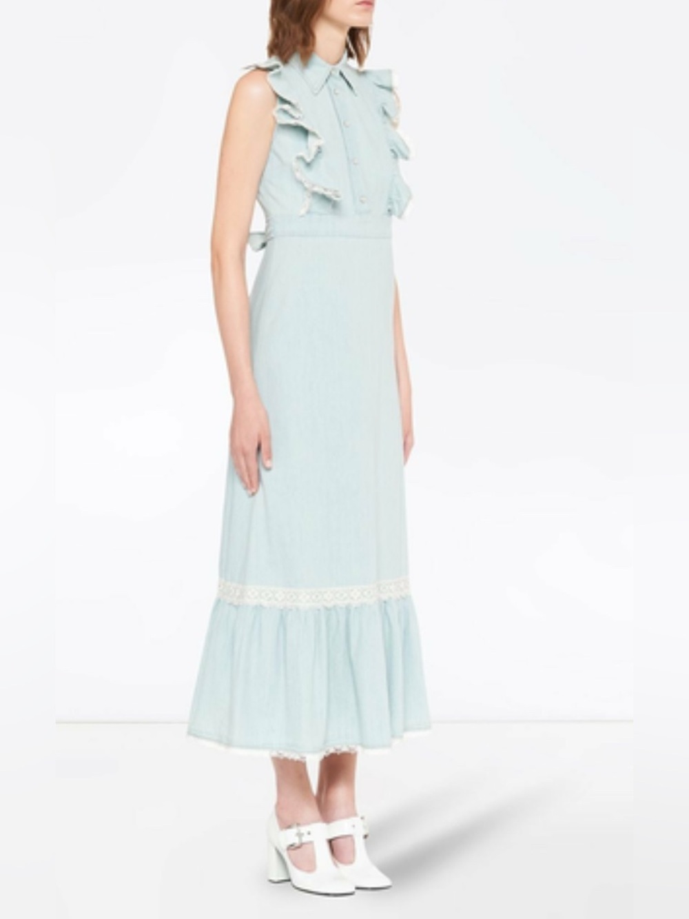 Miu Miu lace detail cotton denim dress NWT